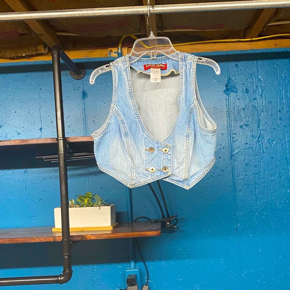 Guess jeans |blue denim four button crop top vest